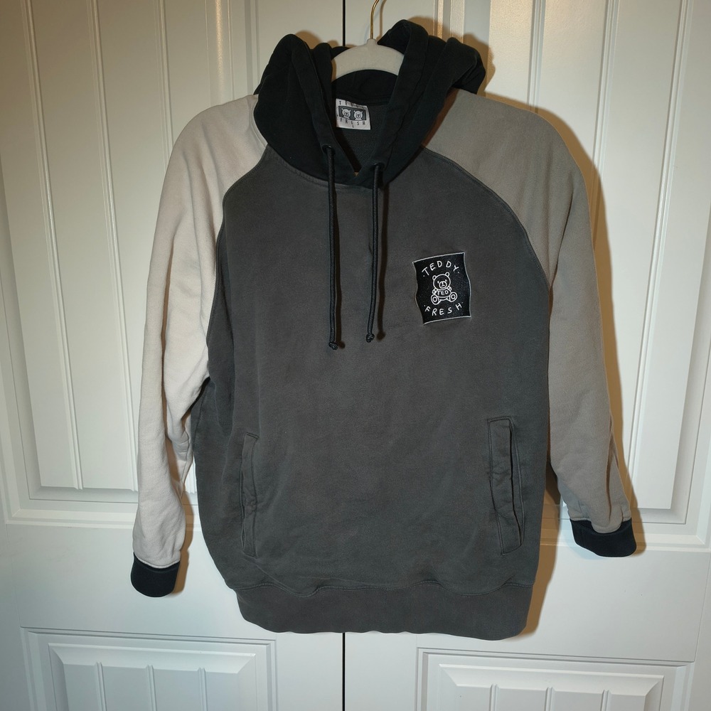 Teddy Fresh Colorblock Hoodie Mens Small Grey Tan Black Ragla